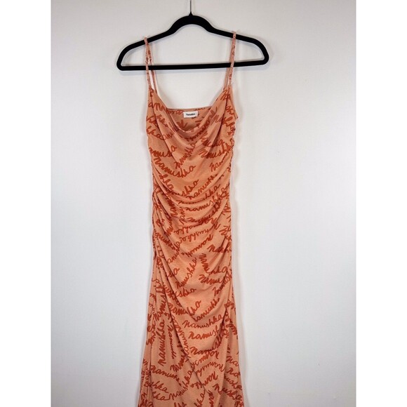 Nanushka Womens Dress Orange Alexa Scribble Logo Midi Bodycon Ruched Cami Small - Picture 8 of 12